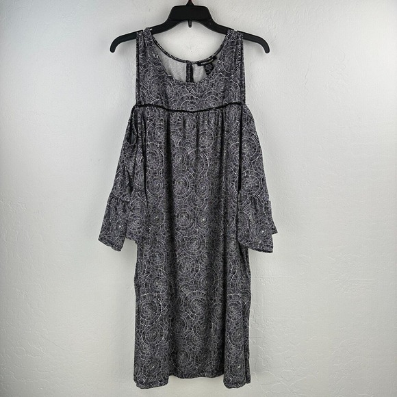 Robert Louis Dress Women 3X‎ Black White Floral Cold Shoulder Stretch Gothic NWT - Picture 1 of 6